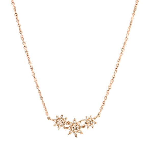 Pave Diamond Mini Stars Necklace 14K Rose Gold 0.09cttw 17 Inches